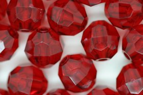 10mm Facet Beads Transparent; Ruby 25g (approx 50p)