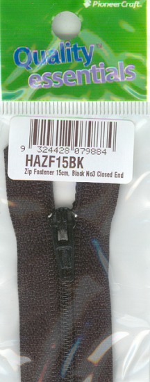 Zip Fastener 15cm, Black No3 Closed End