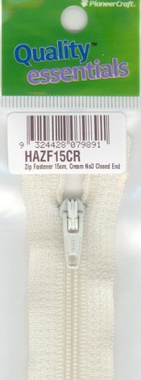 Zip Fastener 15cm, Cream No3 Closed End