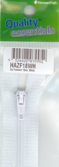 Zip Fastener 18cm, White No3 Closed End