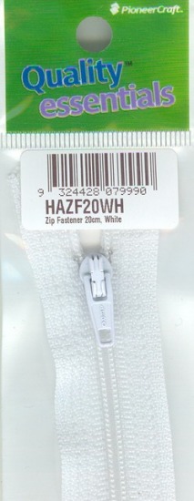 Zip Fastener 20cm, White No3 Closed End