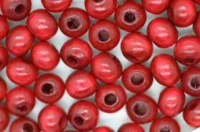 Wooden Beads, 6mm, 100 pieces, Red (2mm hole)